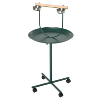 PawHut Bird Perch Stand with Four Wheels, Feeding Bowls, for Small, Medium Birds, Green(m-1)
