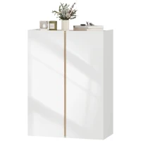 HOMCOM Zapatero de 6 Niveles con 2 Puertas en Blanco Brillo con Cierre Suave y Estantes Ajustables 70x33,5x95 cm Blanco(m-11)