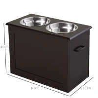 PawHut hondenbak met opbergruimte 2 bakjes voerstation kattenbak espresso(m-3)