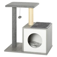 PawHut krabpaal kattenboom klimboom met grot en pluchen kussen E1 spaanplaat grijs(m-10)