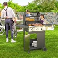 Outsunny 7.5kW Three-Burner Gas BBQ Grill, with See-Through Lid - Black(m-10)