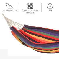 Outsunny Amaca da Giardino Extra Large in Cotone e Poliestere con Sacca di Trasporto, 200x150cm Righe Multicolore(m-4)