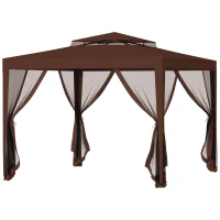 Outsunny Tonnelle barnum de jardin 3L x 3l m avec 4 moustiquaires amovibles - double toit - marron(m-11)