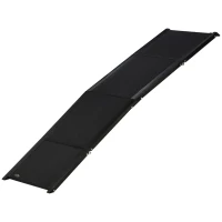 PawHut Rampa Plegable para Perros de Aluminio con Superficie Antideslizante Asa y Gancho Carga 80 kg  158x43,5x2,5 cm Negro(m-11)