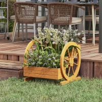 Outsunny Houten Plantenbak met 3 Lagen en Wagenwieldecoratie - 62 x 61 x 57 cm(m-2)
