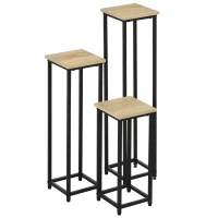 Outsunny set van 3 plantenstandaards, stapelbare bloemenkrukken voor tuinbalkon(m-7)
