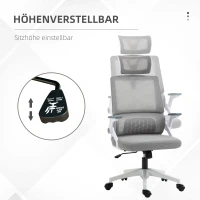 Vinsetto Bureaustoel Schrijftafelstoel Kantoorstoel, in hoogte verstelbaar, 1 Hoofdsteun, 58 x 61 x 119 cm, Grijs(m-4)