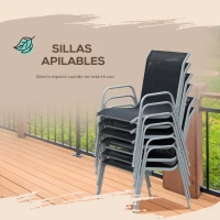 Outsunny Conjunto de Muebles Exterior para Jardín de 7 Piezas Incluye 1 Mesa y 6 Sillas Apilables con Reposabrazos 150x90x72cm Negro(m-5)