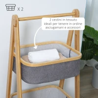 HOMCOM Mobile Bagno Pieghevole in Bambù con 2 Cassetti in Tessuto Poliestere Grigio, 45x35x98cm(m-6)