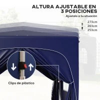Outsunny Cenador Plegable 3x3 m Gazabo con Paneles Laterales UPF50+ Altura Ajustable y Bolsa de Transporte Azul Oscuro(m-5)