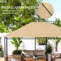 Outsunny Toile de remplacement pour pavillon tonnelle tissu polyester haute densité 180 g/m² anti-UV 3 x 4 m(m-6)