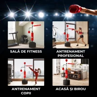HOMCOM Sac de Box de Podea 4 în 1 cu 2 Speedball-uri, Bară Rotativă și Sac, Înălțime Reglabilă 160-230 cm, Roșu(m-7)