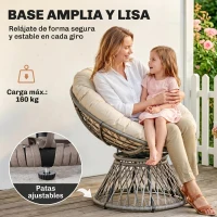 Outsunny Sillón Papasan Giratorio de Ratán Sintético con Cojín Carga 160 kg para Exterior Jardín Terraza 87x97x86 cm Gris y Crema(m-7)
