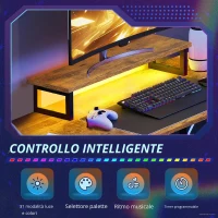 Scrivania angolare Gaming a L, struttura in metallo robusta & piano in legno, montaggio semplice, 150x50x87,5 cm, Marrone(m-5)