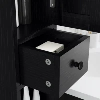 HOMCOM Coluna Casa de Banho com Compartimento Aberto Prateleiras Ajustáveis e Suporte para Papel Higiênico 20x20x185 cm Preto(m-8)