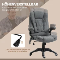 Vinsetto® kantoorstoel massagestoel draaistoel in hoogte verstelbaar 130° hoek linnen grijs 67 x 85 x 116 cm(m-5)