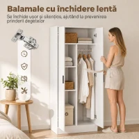 HOMCOM Dulap pentru dormitor slim 2 uși, închidere amortizată, bară pentru umerașe și rafturi, PAL, 70 x 37 x 164cm, alb(m-6)