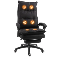 Vinsetto Fauteuil de bureau massant, chaise de bureau, chaise ergonomique avec hauteur réglable, dossier inclinable, repose-pied intégré et télécommande filaire, pivotant à 360°, toile de lin noir(m-1)