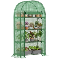 Outsunny 4 Tier Mini Greenhouse for Outdoor, Portable Gardening Plant Green House with Storage Shelf, Roll-Up Zipped Door, Metal Frame and PE Cover, 80 x 49 x 160cm, Green