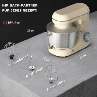 HOMCOM Keukenmachine 4,5 L met RVS-kom, 1300W, 6 snelheden + puls, beige(m-3)