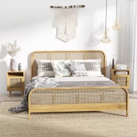 HOMCOM Juego de 2 Mesillas de Noche Estilo Cannage con Puerta y Estante Abierto Mesas Auxiliares 39x35x60 cm Natural(m-2)