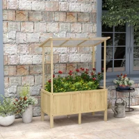 Outsunny Houten verhoogde plantenbak met dak, afwateringsgaten, voering van vliesdoek, weerbestendig, sparrenhout, 110x60x152 cm(m-2)
