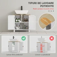 kleankin Dulap Sub Lavoar pentru Baie, 2 Uși Raft Reglabil, PAL, MDF, 60 x 30 x 60 cm, Alb(m-4)