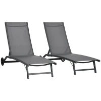 Outsunny Set 2 Lettini Prendisole con Schienale Reclinabile, in Alluminio e Tessuto Traspirante, 66x165x102 cm, Grigio Scuro(m-1)