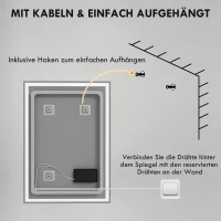 HOMCOM Badkamerspiegel met LED-verlichting en aanraakschakelaar, wit(m-8)