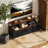 HOMCOM TV Stand Cabinet with 3 Foldable Drawers - Rustic Brown(m-10)