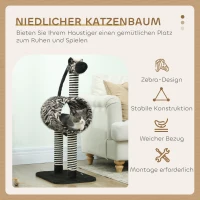 PawHut kattenboom, kattenboom in zebradesign, klimboom met kattentunnel, kattenkrabpaal met jutepaal, speelboom, kattenmeubilair, zwart+wit, 93 cm(m-4)