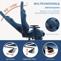 Sedia da gaming con poggiapiedi, in similpelle scamosciata traspirante, regolabile in altezza con pistone a gas, girevole, 70x70x135 cm, Blu(m-4)