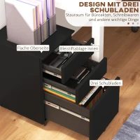 Vinsetto Rolcontainer Dossierkast, 3 Lades, Afsluitbaar, Op Wielen, 37 cm x 43,5 cm x 60 cm, Zwart(m-4)