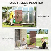 Outsunny Raised Bed for Garden, Planter with Trellis for Climbing Plants, Vines, Planter Box with Drainage Gap, Light Brown(m-6)