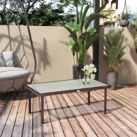 Outsunny Table basse de jardin plateau verre trempé 5 mm résine tressée imitation rotin marron(m-10)