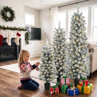 HOMCOM Conjunto de 3 Árvores de Natal Flocadas com LED Finas com Ramos em PVC 90/120/150 cm(m-4)
