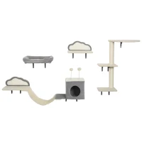 PawHut Wandgemonteerd krabpaal-set, sisal krabvlakken, 4 delen, voor 1-3 katten, Beige(m-10)