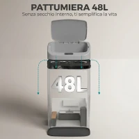 HOMCOM Pattumiera con Sensore da 48L a Chiusura Morbida, Superficie Anti-impronte, in Acciaio Inox, Argento(m-6)