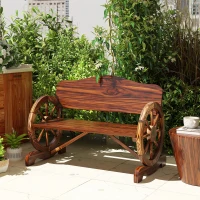 Outsunny 2-zits tuinbank met wiel-armleuningen, rustieke outdoorbank voor terras, veranda, vurenhout, bruin(m-6)