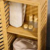 kleankin Badkamerkast met lamellendeur, verstelbare legplank, natuurlijk bamboe, 30x19,9x70 cm(m-9)