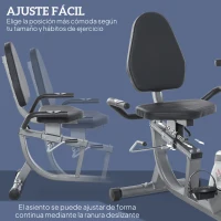 HOMCOM Bicicleta Estática con Respaldo, 8 Niveles Resistencia Magnética, Bicicleta Estática para Casa, con Volante, Asiento Ajustable, Monitor LCD, Pulsómetro, Soporte de Teléfono y Ruedas, Gris(m-5)