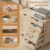 HOMCOM Mueble para Impresora con Estación de Carga y Ruedas 5 Cajones Puertos USB Estante Ajustable Natural(m-8)