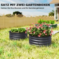 Outsunny 2-delige set verzinkte plantenbakken, Ø60 x 30H cm bloempotten met open bodem voor diverse planten, Donkergrijs(m-4)