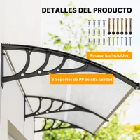 Outsunny Tejadillo de Protección 195x75 cm Marquesina de Exterior con Paneles de Policarbonato Barras de Aluminio Transparente(m-5)