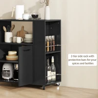 HOMCOM Kitchen Trolley on Wheels, Rolling Kitchen Island Cart with 2-Door Cabinet, Spice Rack and Adjustable Shelf, Black(m-5)