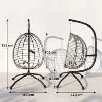 Outsunny Hangstoel, zit- en rugkussen, opvouwbare zitmand, bekerhouder, metalen frame, grijs(m-3)