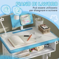 HOMCOM Banco Scuola per Bambini 6-12 Anni ad Altezza Regolabile con Leggio e Mensola, in Acciaio e MDF, Blu(m-7)