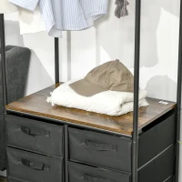 HOMCOM Meuble dressing penderie style industriel avec 6 tiroirs en tissu et 4 roulettes 63,5 x 40 x 172,5 cm noir marron(m-7)
