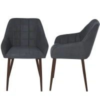 HOMCOM 2 Pieces Linen-Touch Fabric Dining Chair with Grid Pattern Cushion and Backrest, Mid Back Leisure Chair with Steel Leg, Sponge Padded Armchair for Dining Room(m-10)