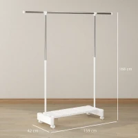 HOMCOM Uscător de Rufe Extensibil cu Roți și Frână, Raft pentru Încălțăminte și Structură din Oțel Inox, Alb(m-3)